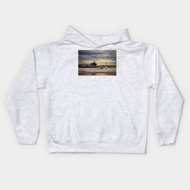 Storm at the harbour mouth Kids Hoodie by Violaman